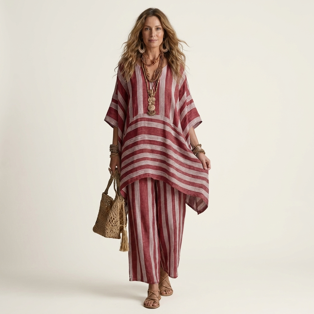 Robe d'été bicolore en coton-lin à rayures, modèle Kiara de Danoir Paris, avec design léger et confortable.