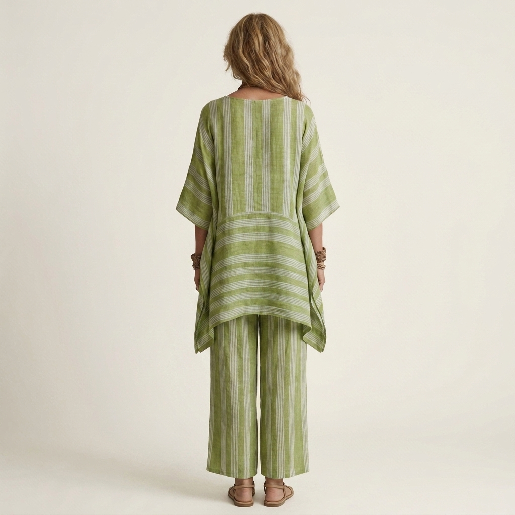 Robe d'été bicolore en coton-lin à rayures Kiara de Danoir Paris, vêtement léger et confortable pour l'été.