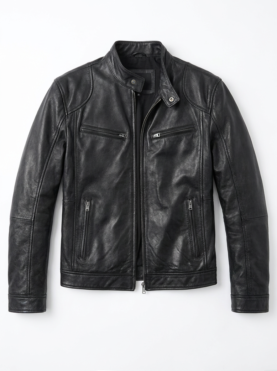 Veste en cuir décontractée Laluna® par Danoir Paris, coupe casual, vue de face sur fond neutre.