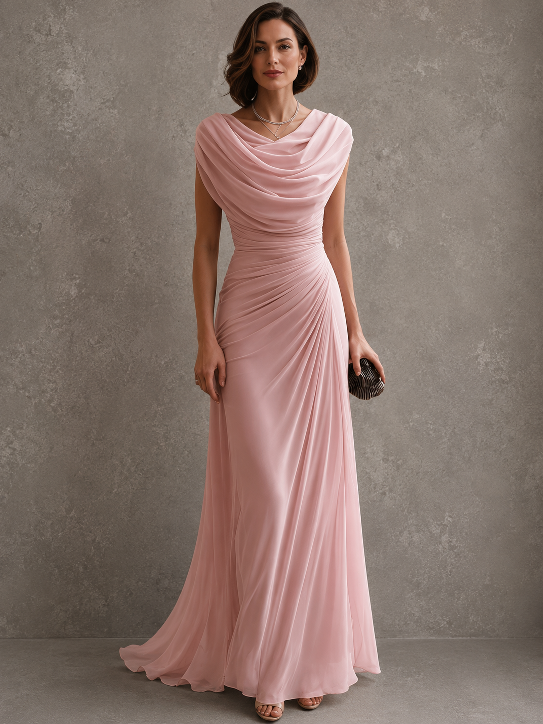 Robe longue femme Drapée sans manches Maëlle de Danoir Paris, élégante et fluide, portée avec un style sophistiqué.