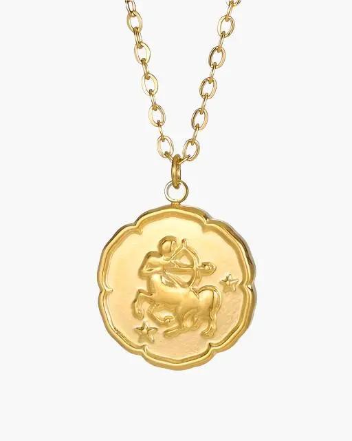 Collier zodiacale en or représentant le signe du Bélier, avec pendentif gravé, de la marque Old Money.