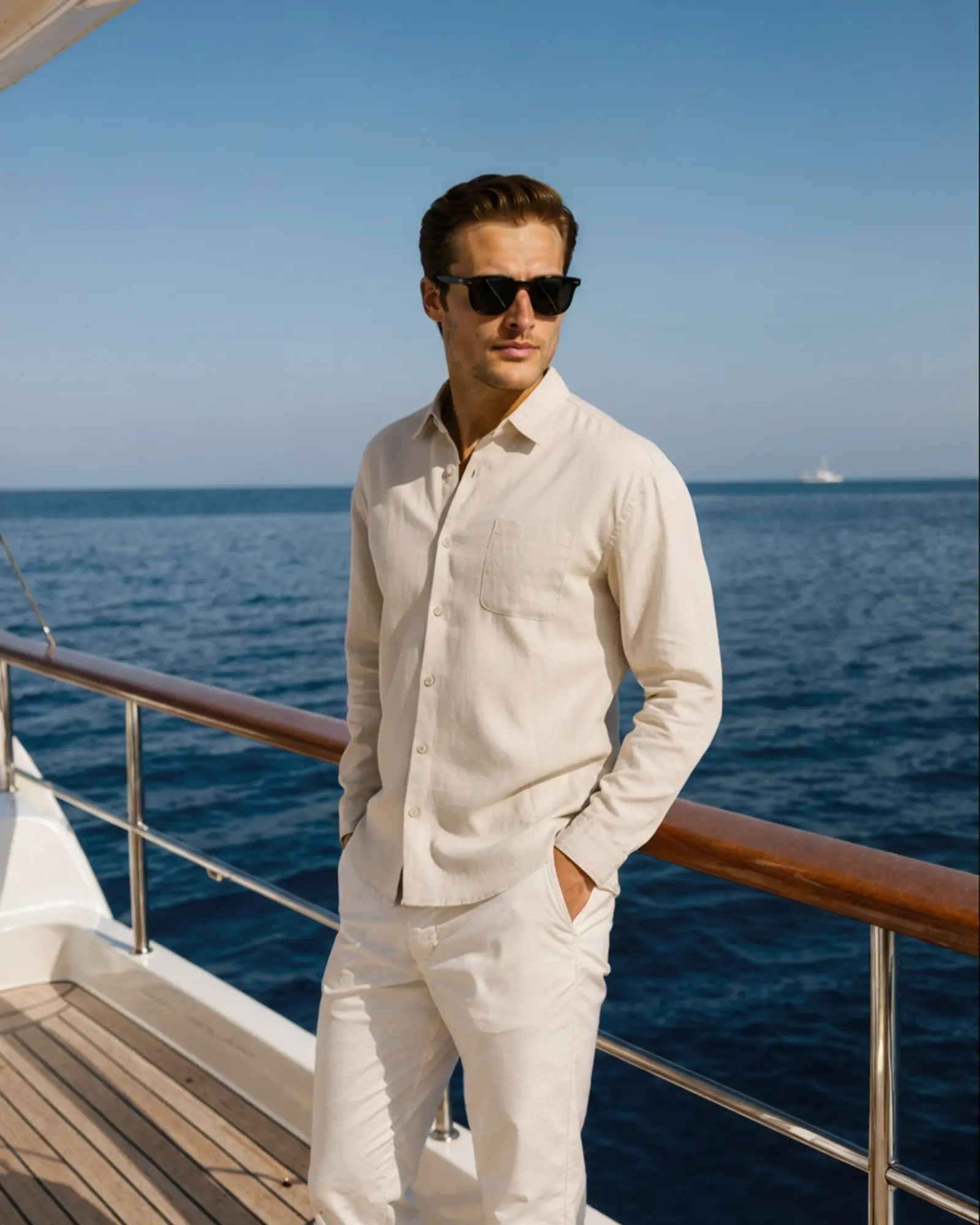 Chemise en lin beige Cape Town de la marque Old Money, tissu léger et élégant, portée décontractée et sophistiquée.