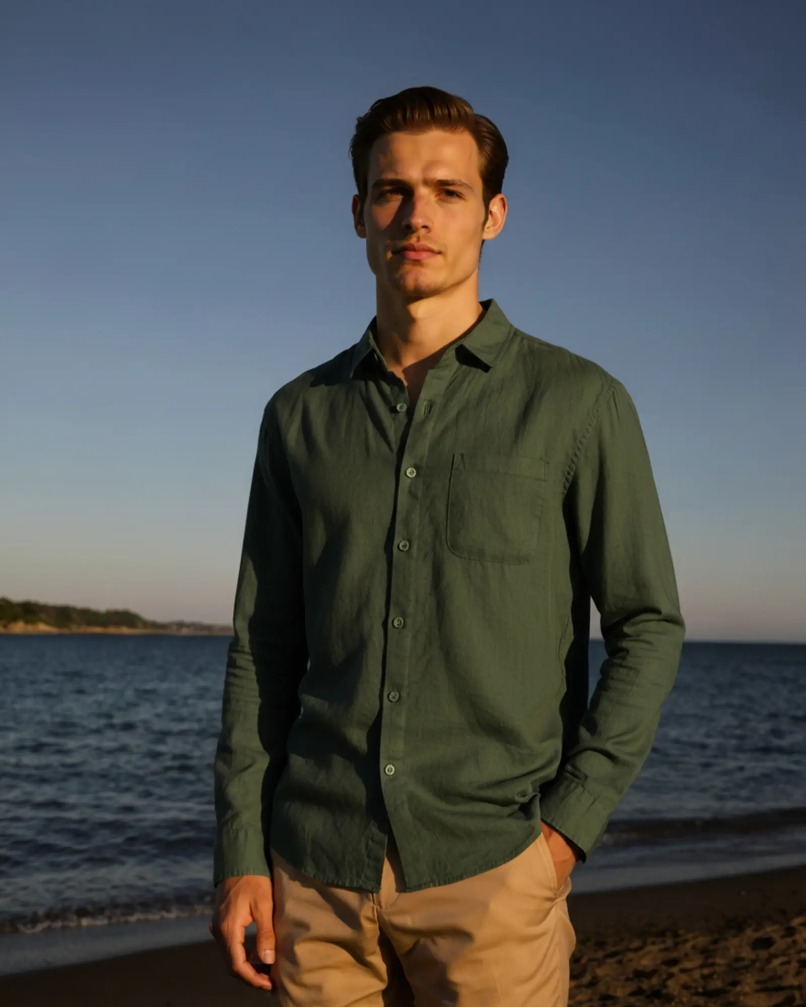 Chemise en lin beige Cape Town de la marque Old Money, tissu léger et élégant, portée décontractée.