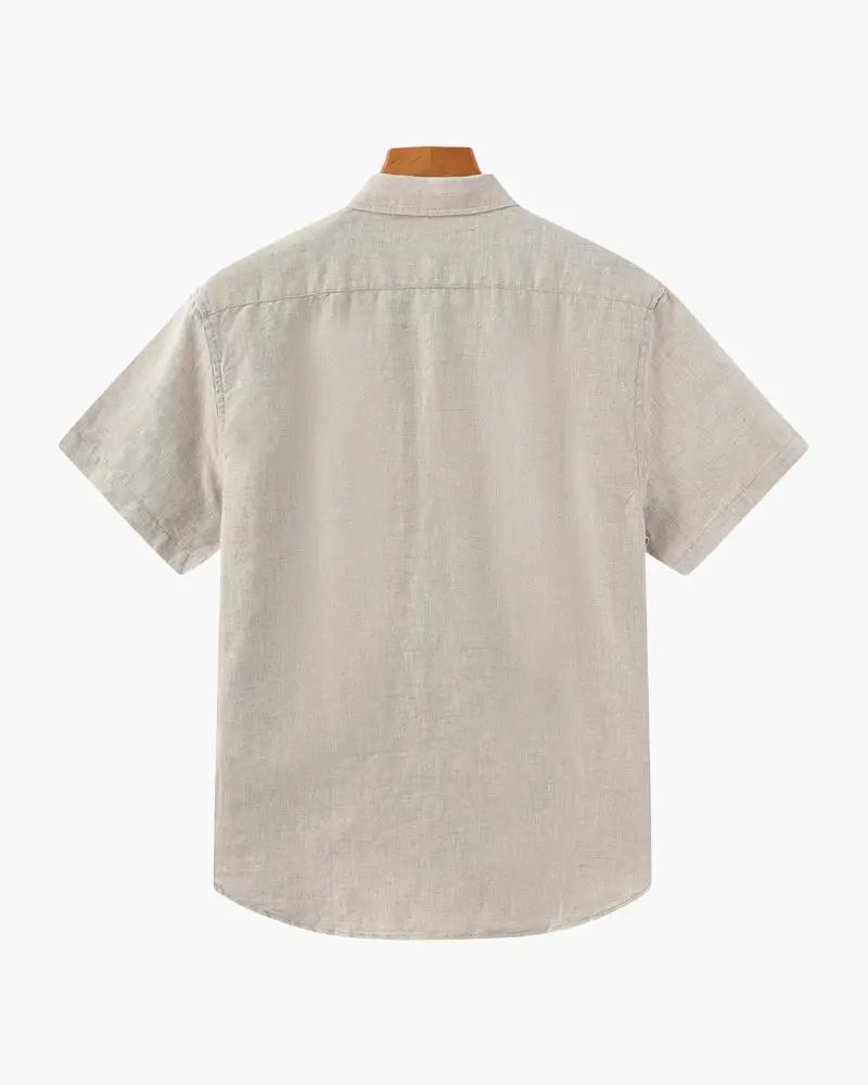 Chemise en lin Old Money Cape Town à manches courtes, beige, style décontracté pour homme.