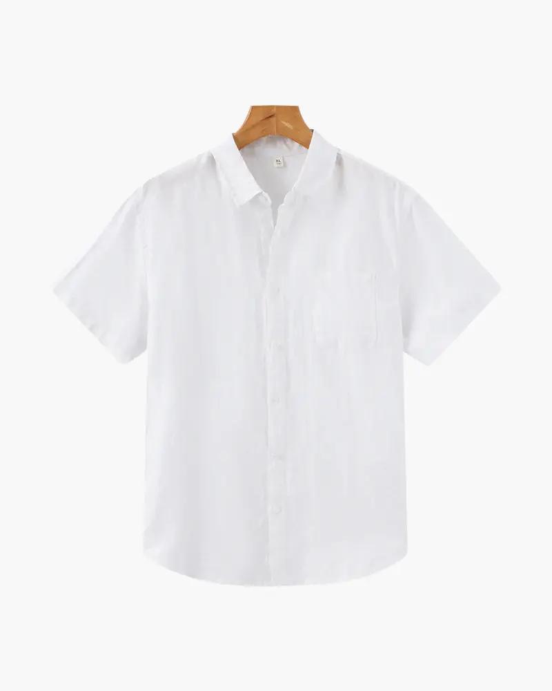 Chemise en lin Old Money Cape Town à manches courtes beige, tissu léger et respirant pour un style décontracté élégant.
