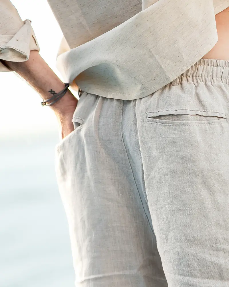 Shorts en lin beige Casablanca de la marque Old Money, style premium, décontracté et confortable pour l'été.