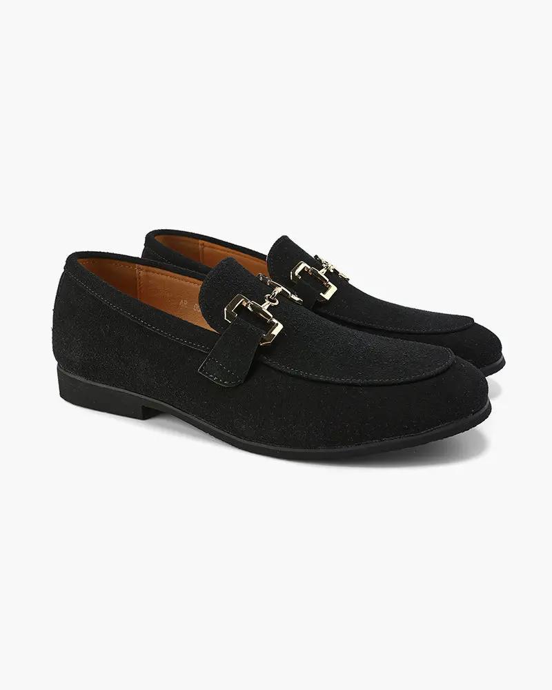 Mocassins en daim de luxe Old Money, couleur noire, pointure EU 38, vue de face sur fond neutre.