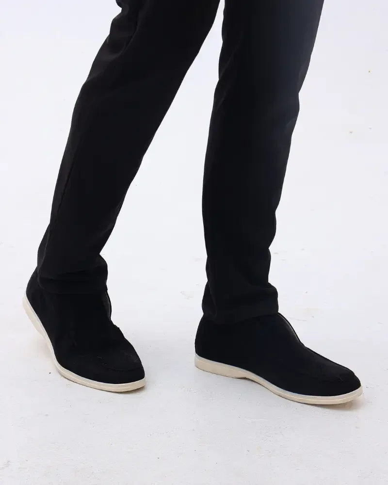 Mocassins en daim noir Old Money High Money pour homme, taille 39 EU, confortables et élégants.