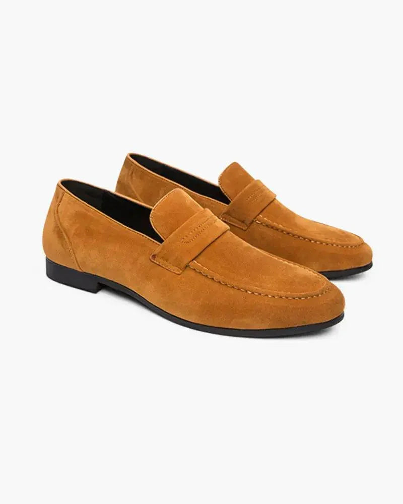 Chaussures mocassins en daim Old Money, noir, taille EU 39, style penny loafer, vue de côté.