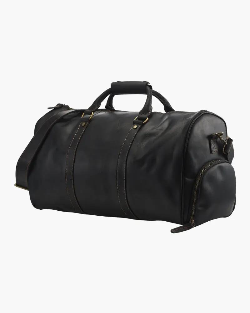Sac de voyage en cuir Montague Old Money marron avec poignées robustes et fermeture éclair, idéal pour les voyages.