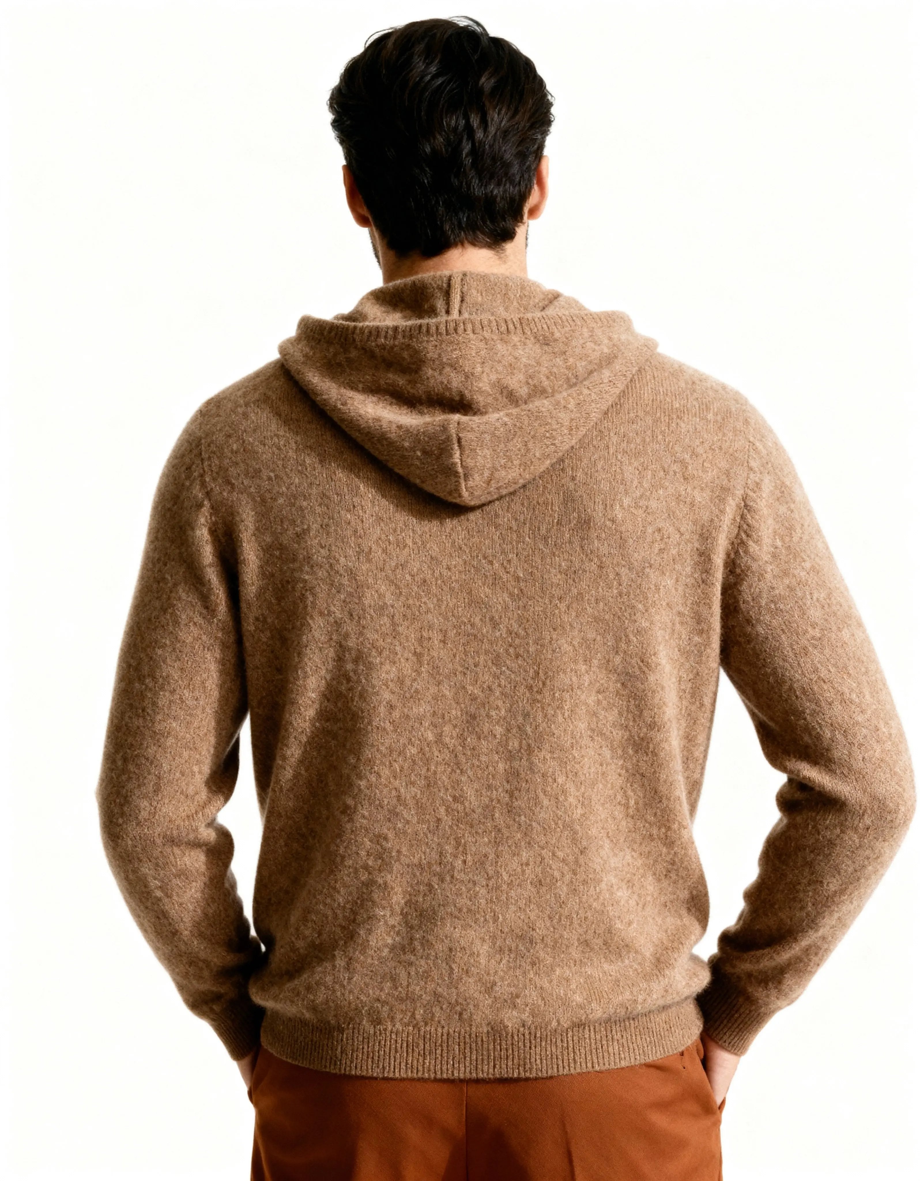 Sweat à capuche en cachemire 100% Old Money, gris foncé, style décontracté, doux et chaud, vue de face.