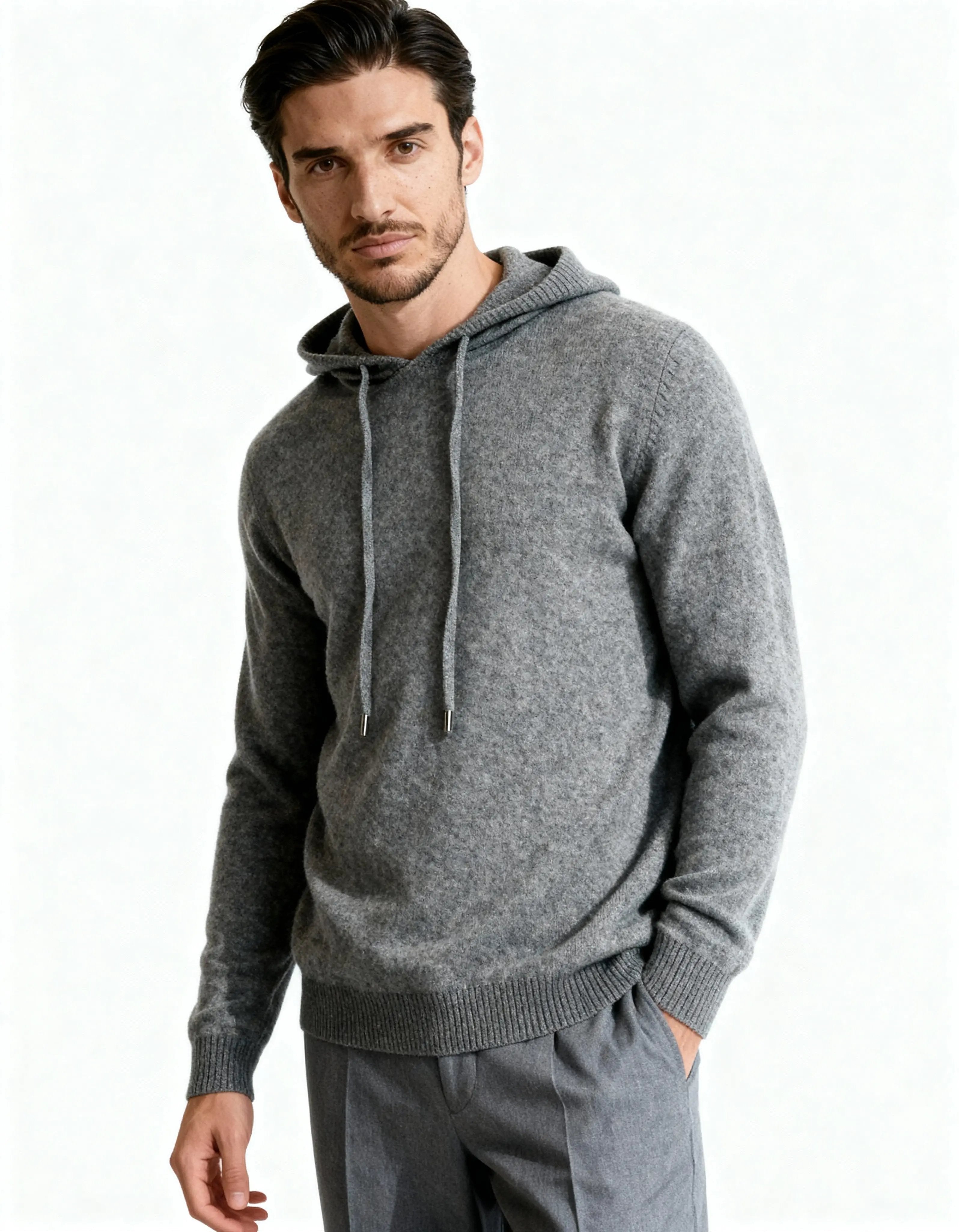 Sweat à capuche en cachemire 100% Old Money, couleur gris foncé, taille 2XS, doux et élégant, en tissu de haute qualité.
