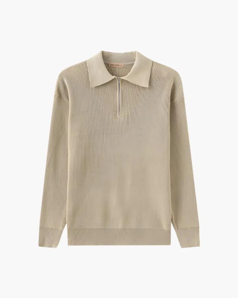 Pull homme Old Money Cesare à demi-zip, gris foncé, en maille douce, visible sur l'image.