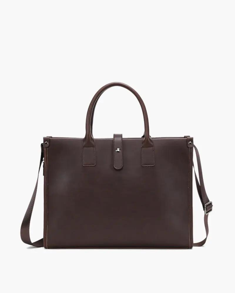 Sac à affaires élégant Old Money pour homme, en cuir noir avec poignée et compartiments pour documents et ordinateur portable.