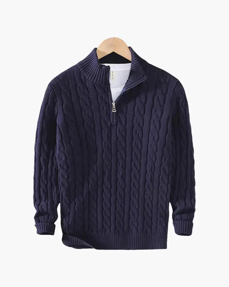 Pull à moitié zip Old Money Verbier en gris, doux et confortable, idéal pour le style décontracté.