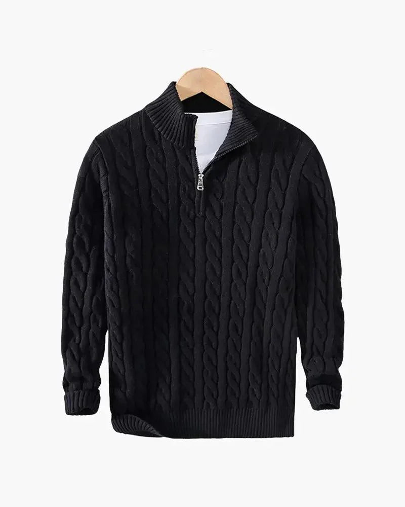 Pull homme gris Old Money Verbier à demi-zip, tissu doux, col montant, style décontracté et élégant.