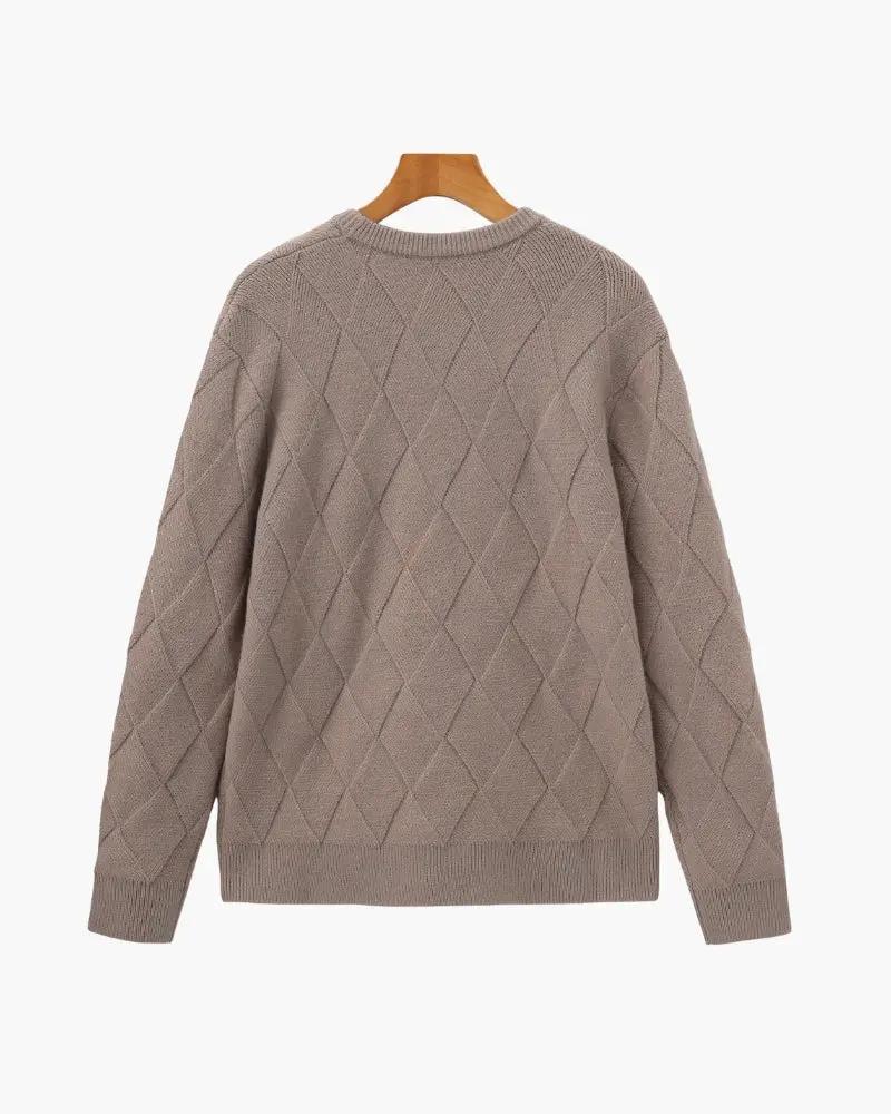 Pull en maille diamantée Old Money, col rond en ivoire, coupe XS, doux et confortable, idéal pour un style élégant.