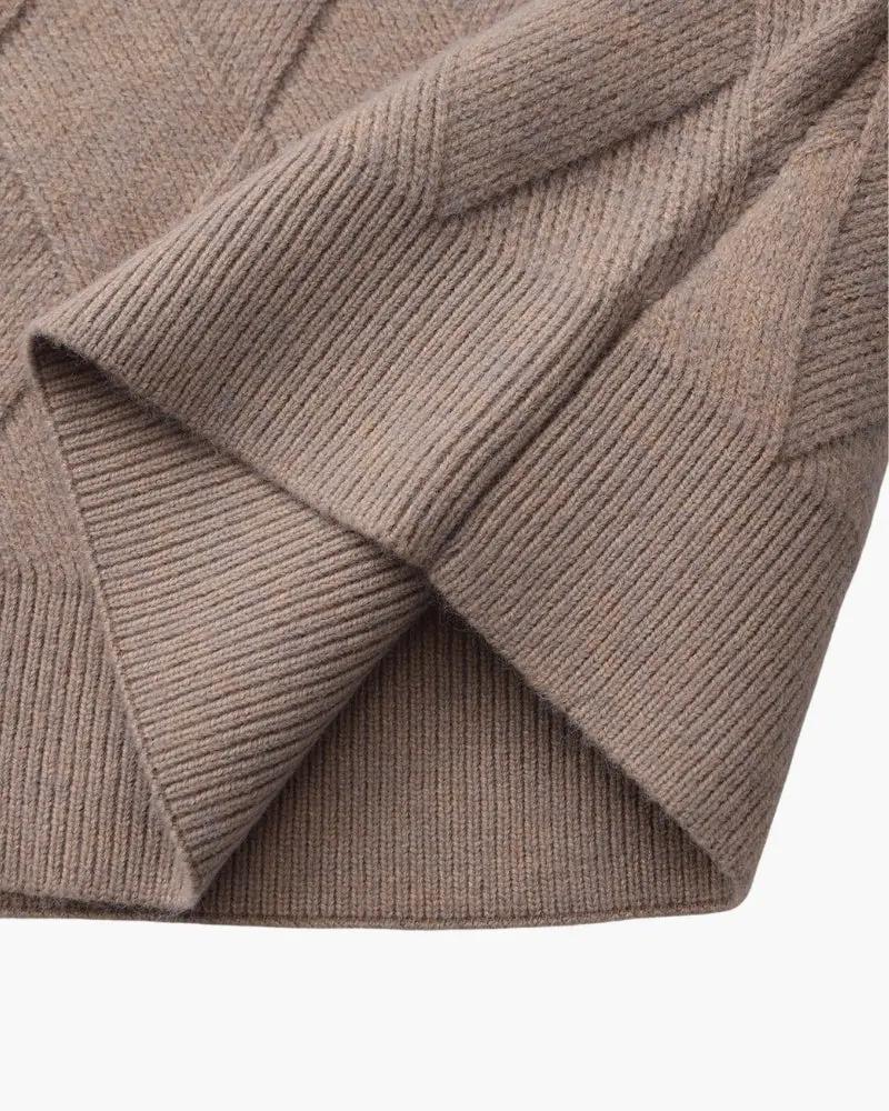 Pull en maille diamantée Old Money, col rond, couleur ivoire, taille XS, doux et confortable, idéal pour un style décontracté.