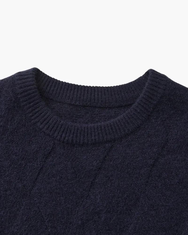 Pull en maille diamantée Old Money, col rond, couleur ivoire, taille XS, détail tricoté élégant.