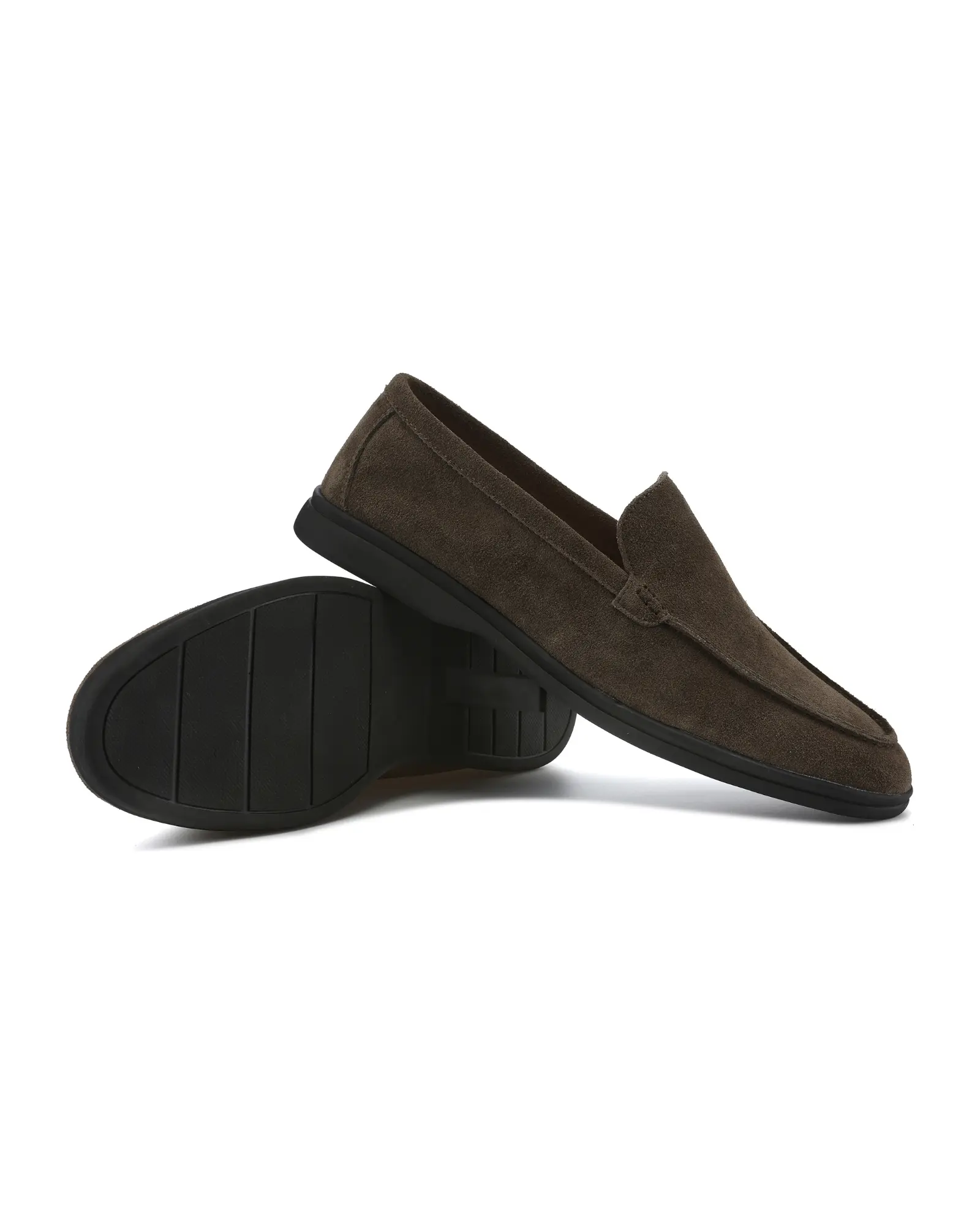 Mocassins en daim premium Old Money, noir avec semelles noires, lacets élégants pour homme.