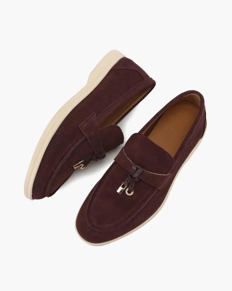 Chaussures femme Old Money en daim beige, loafers élégants pour femmes, pointure EU 35.