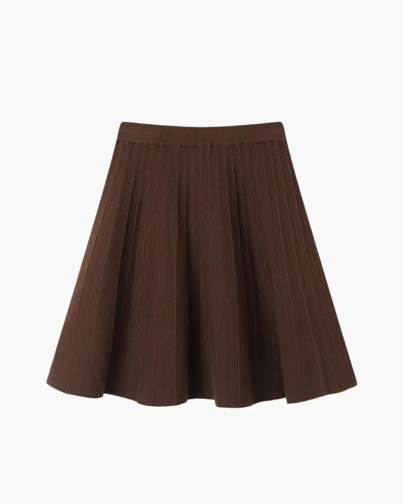 Mini jupe en laine plissée Oxford Old Money Women, coupe courte marron, taille unique, élégante et sophistiquée.