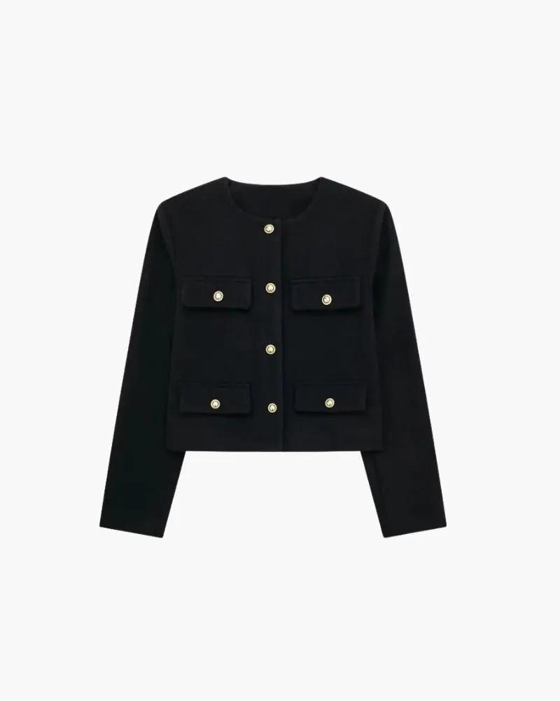 Blazer crop marron Old Money Women Savile, veste élégante pour femmes, vue de face sur un fond neutre.