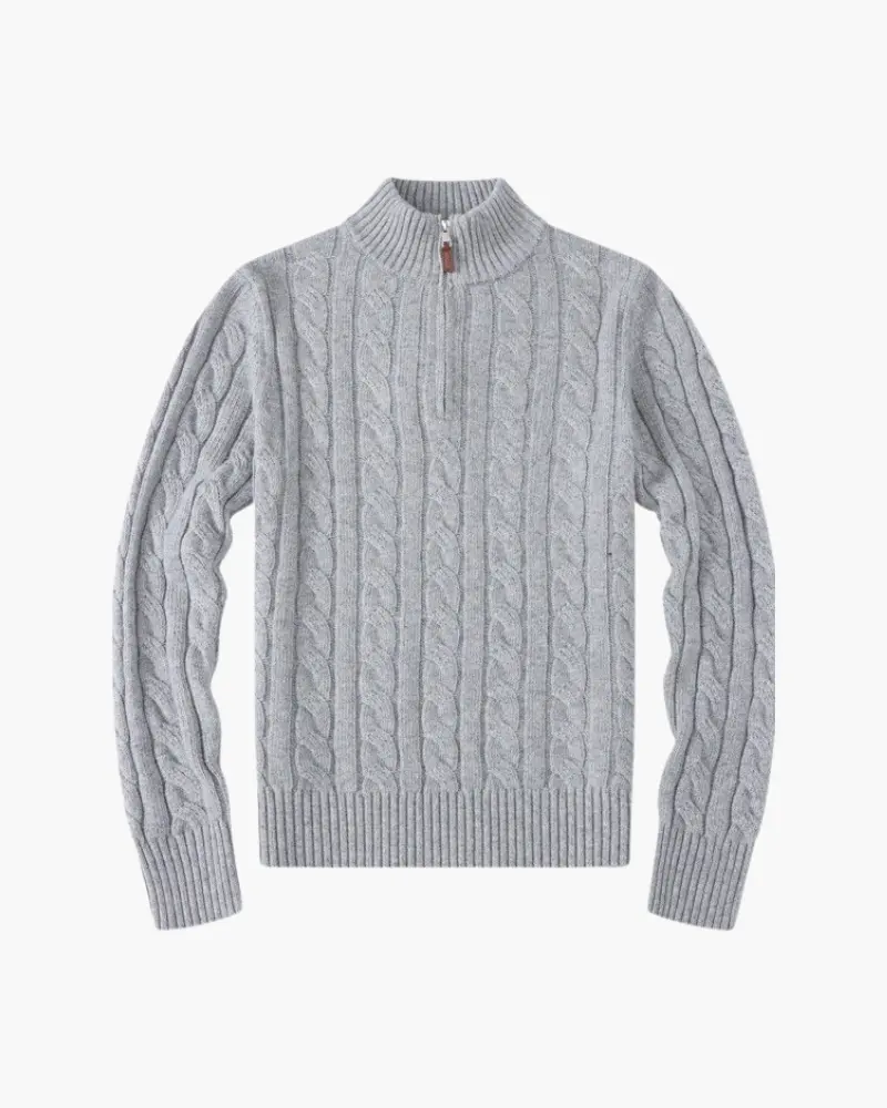 Pull-over gris pour femmes Old Money Women Verbier à demi-zip, en maille douce et confortable.