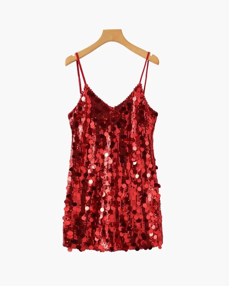 Robe courte à sequins rose gold de la marque Old Money Women, parfait pour une soirée festive ou une fête.