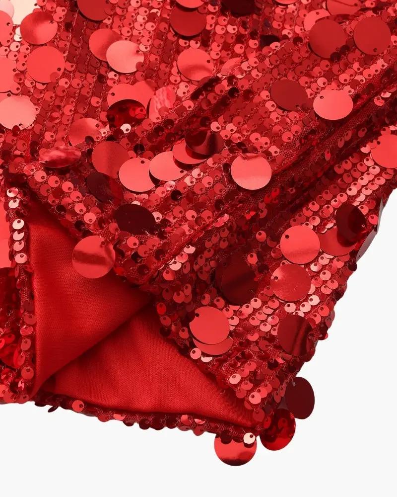 Robe courte à sequins rose doré pour fête, marque Old Money Women, vêtement élégant avec détails brillants.