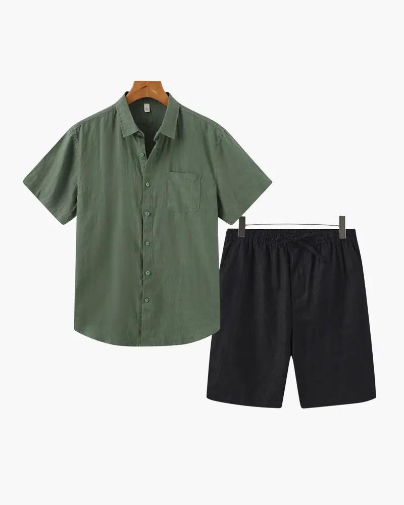 Shorts en lin Old Money WorldWide beige, look décontracté avec détails modernes, parfaits pour un style élégant et confortable.