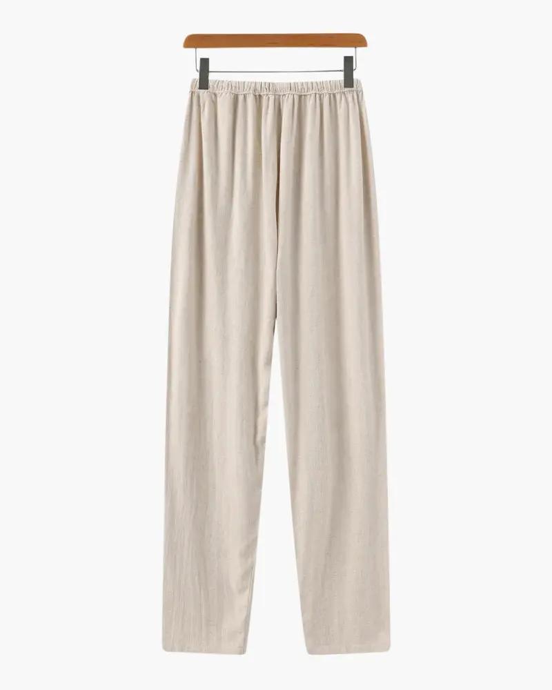 Pantalon en lin Marrakech Slim Fit de Old Money WorldWide, beige, tissu léger et ajusté pour un style élégant.