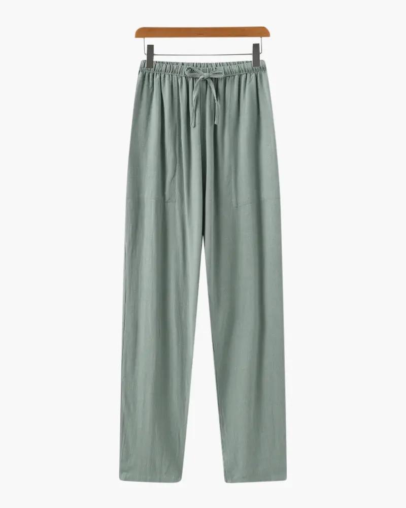 Pantalon en lin beige Marrakech Slim Fit de Old Money WorldWide, coupe ajustée et tissu léger pour un style décontracté.