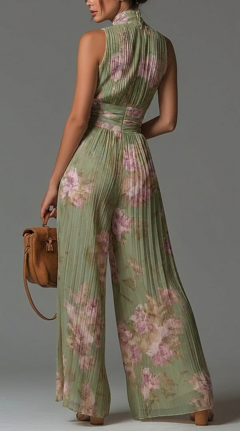 Combinaison plissée en chiffon floral essentielle de Olivia Reed Fashion, design élégant et léger pour femmes.