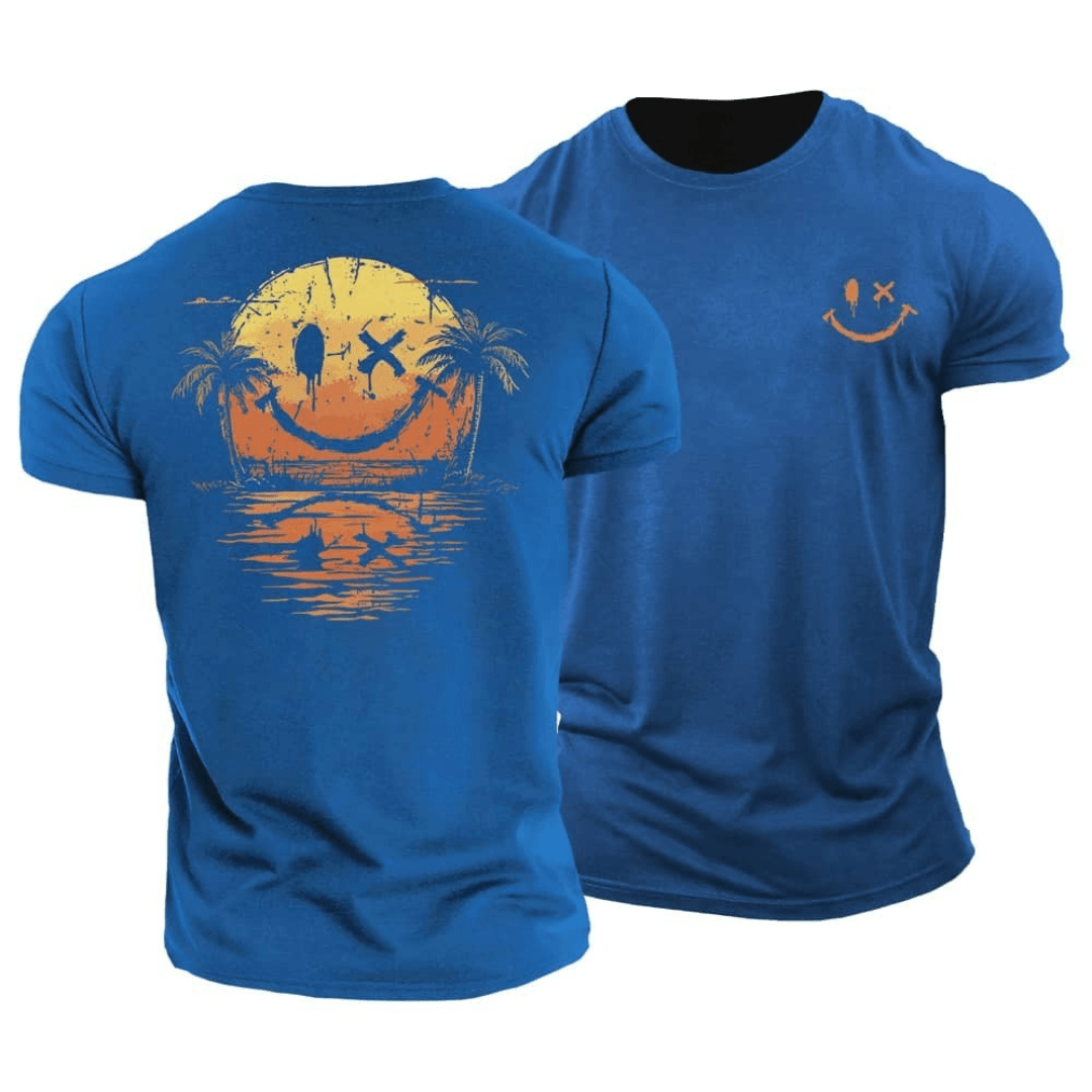 T-shirt Danoir Paris à motif smiley et mer, design estival avec visage souriant, coton léger, style décontracté pour l'été