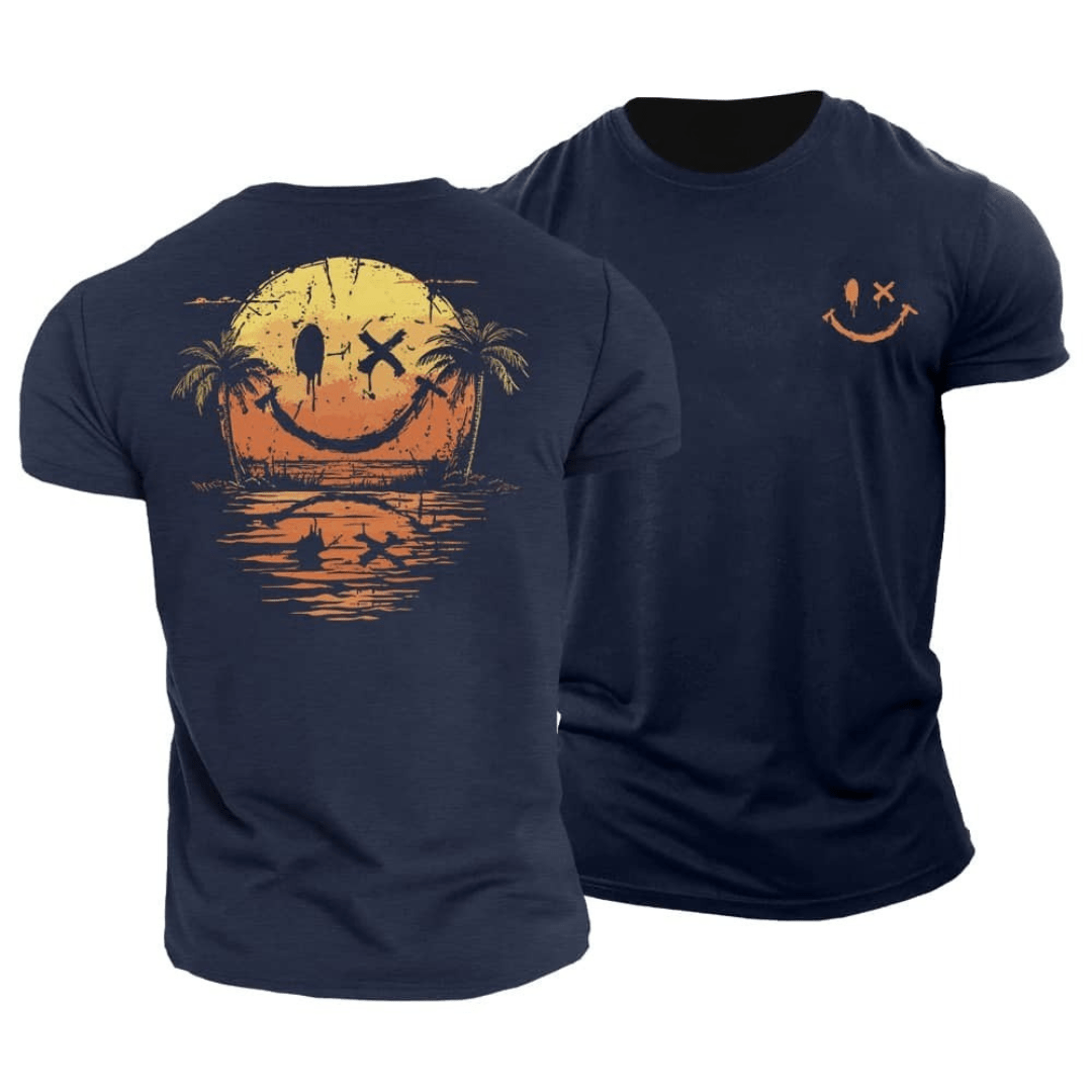 T-shirt d'été Danoir Paris avec un smiley de mer jaune vif sur fond blanc, style décontracté et estival.