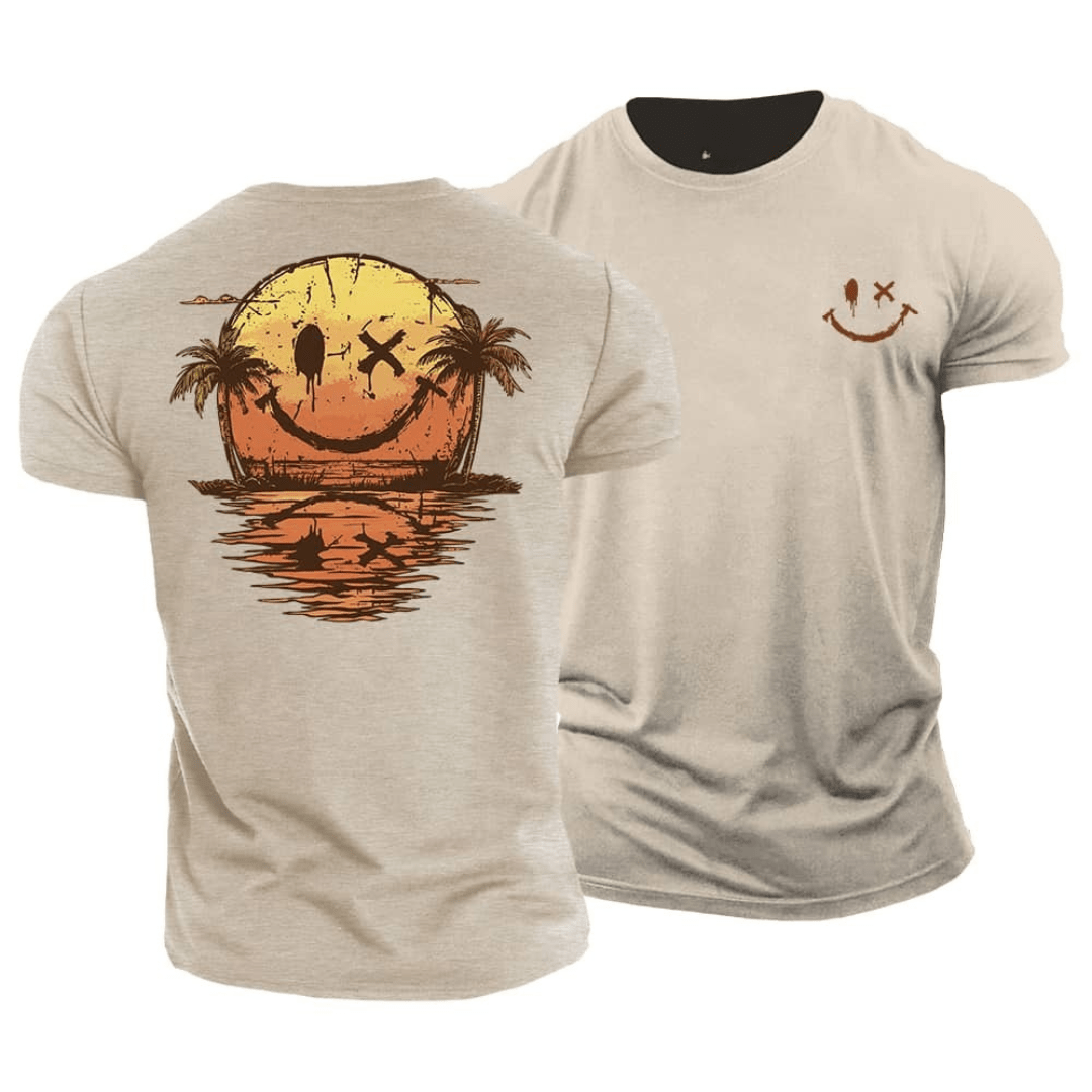 T-shirt Danoir Paris Smiley Zee d'été avec motif de visage souriant sur fond coloré.