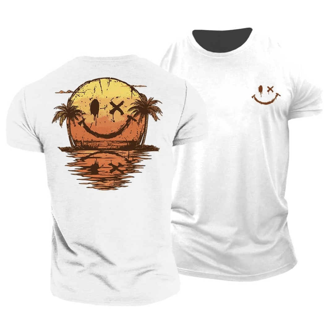 T-shirt Danoir Paris Smiley Zee d'été avec motif de visage souriant et décor marin, en coton léger pour homme.