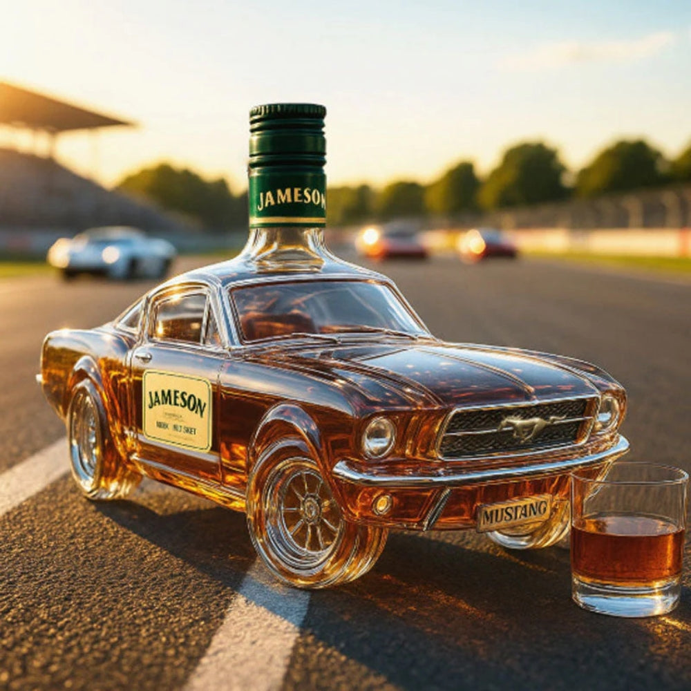 Flasque à whisky Danoir Paris Mustang Edition avec design Harley Cruiser et motif Mustang, en acier inoxydable.