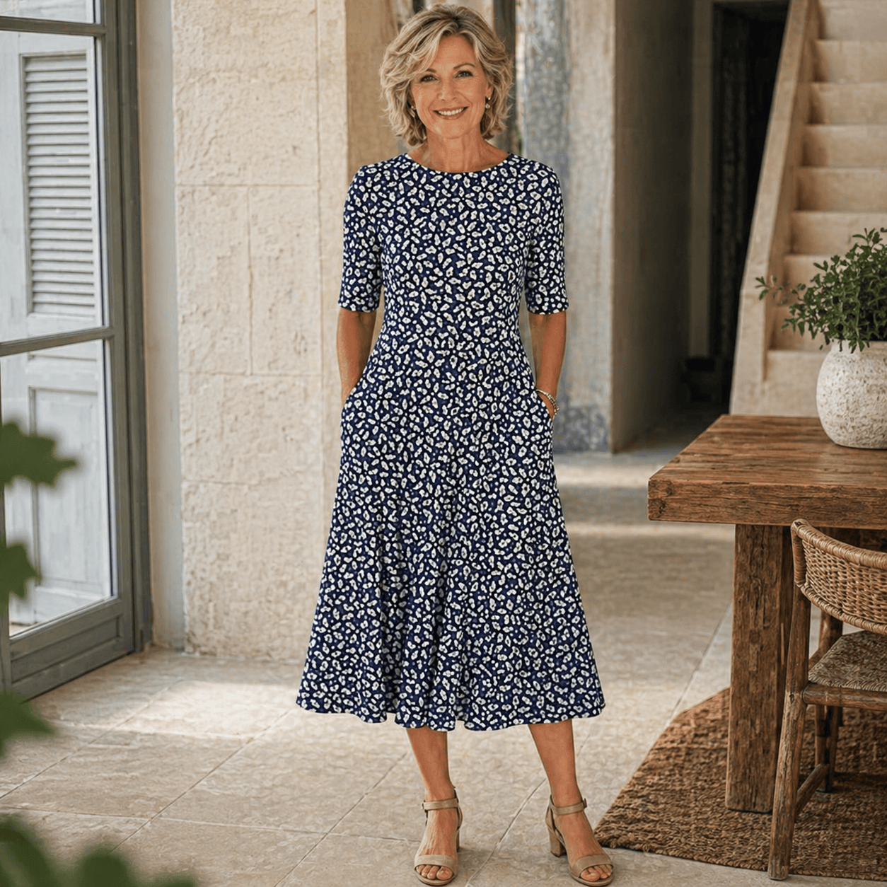Robe midi florale Danoir Paris Sarah, élégante et légère, avec un motif floral coloré et une coupe fluide.