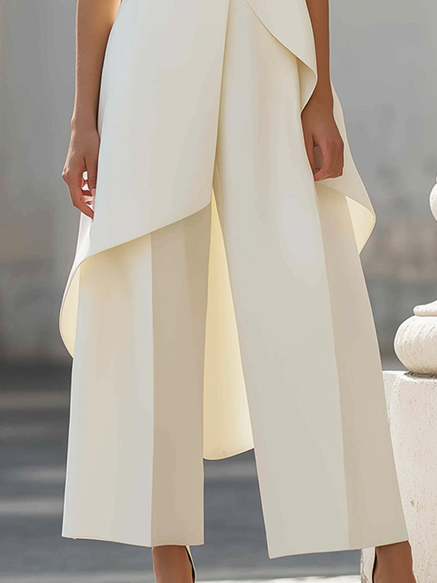 Ensemble femme Catalina de Danoir Paris avec haut col haut et pantalons palazzo, look élégant et tendance.