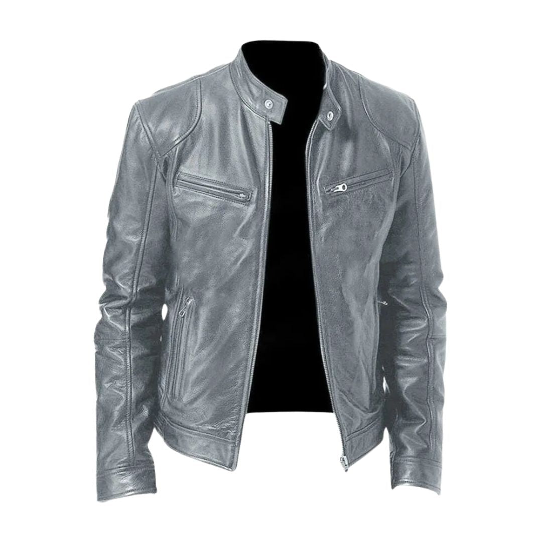 Veste en cuir décontractée Laluna® par Danoir Paris, manteau léger avec col et manches longues, style casual élégant.