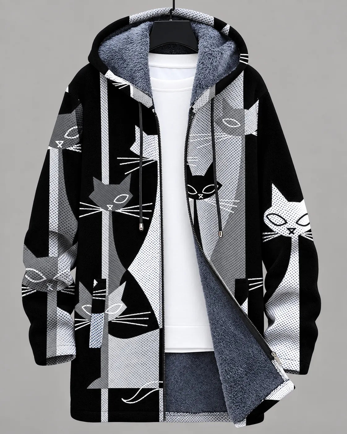 Veste à capuche Danoir Paris Celestine avec motif géométrique, tissu confortable et design tendance, vue de face.