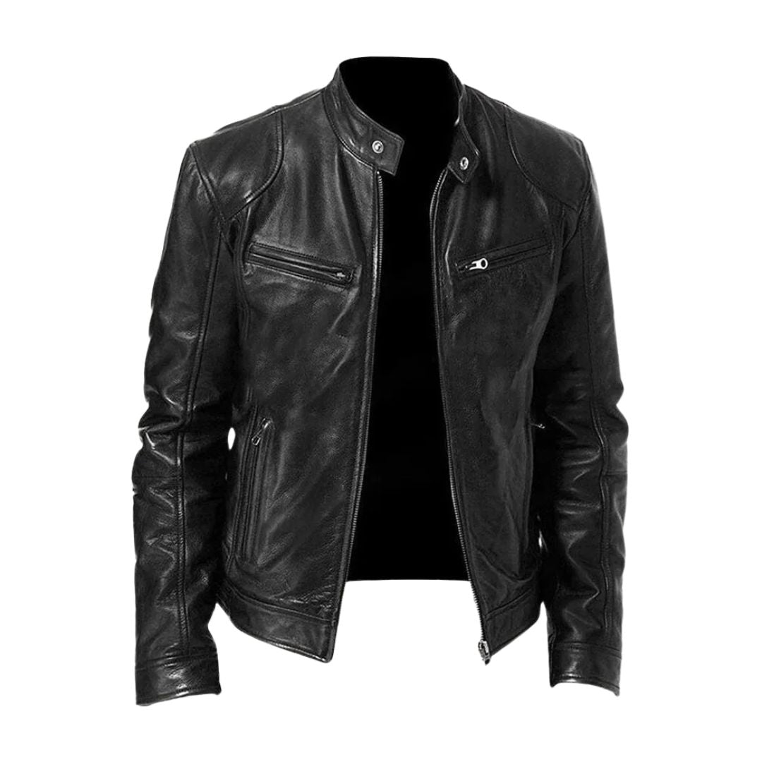 Veste en cuir décontractée Laluna® par Danoir Paris, manteau en cuir pour un style casual, vue de face sur mannequin.