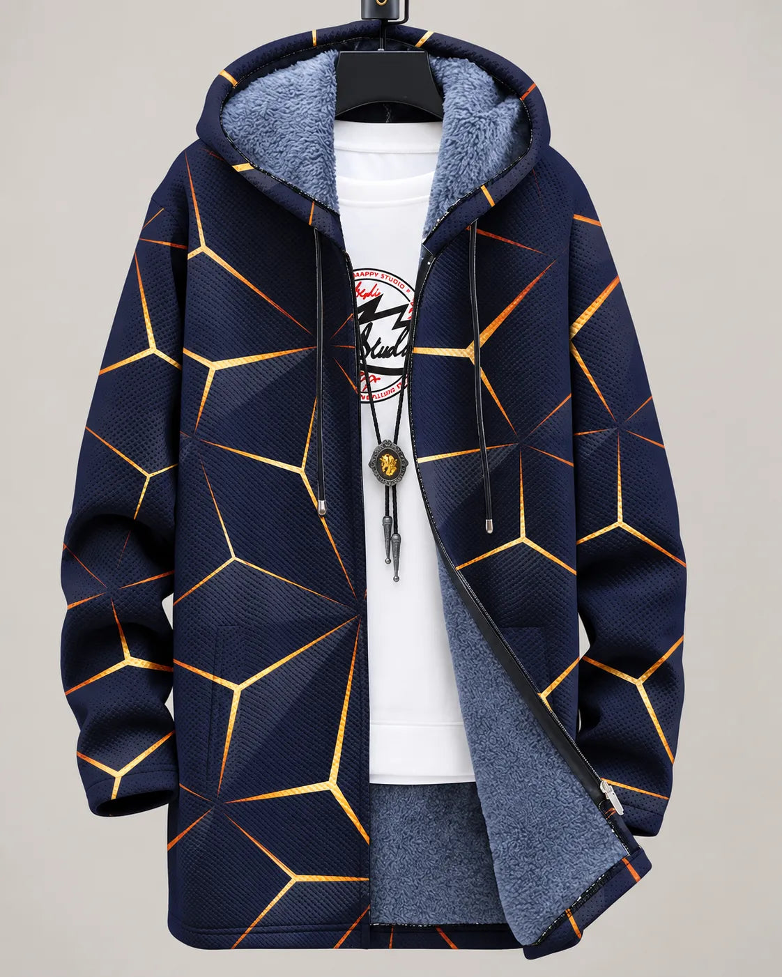 Veste à capuche Danoir Paris Celestine avec motif géométrique, tissu doux et design moderne, vue de face.