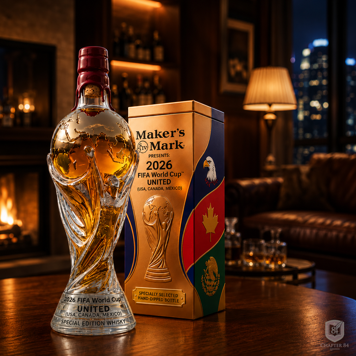 Décanteur à whisky Danoir Paris édition Coupe du Monde 2026, avec design élégant en verre transparent.