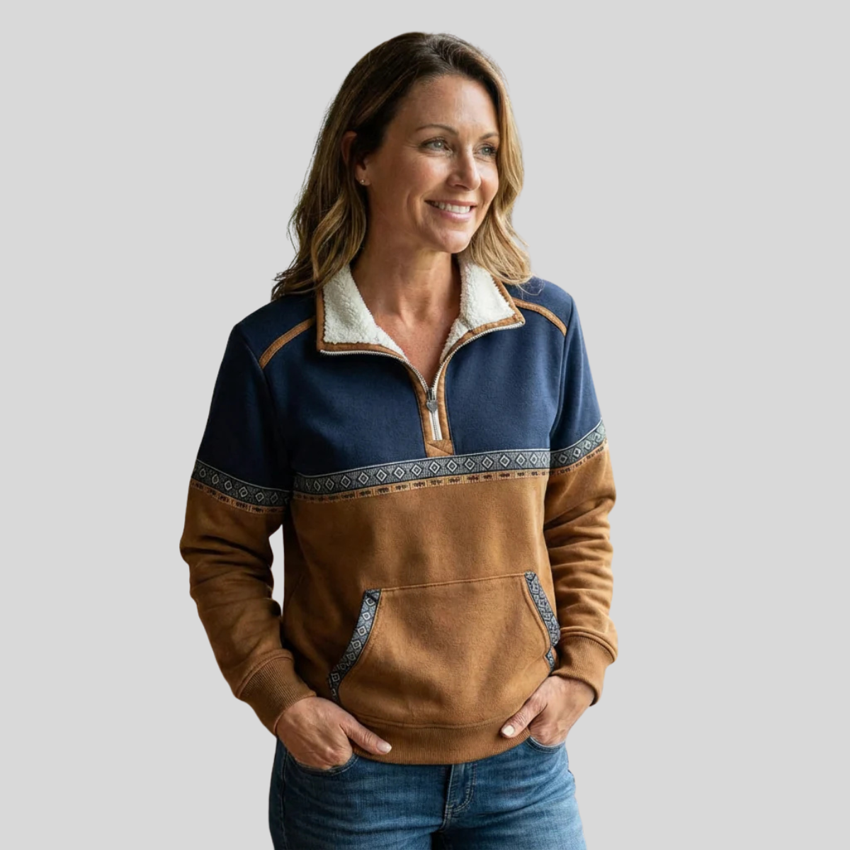Pull à col Sherpa demi-zip Danoir Paris Esme, pull-over chaud en molleton doux, style décontracté et confort optimal.