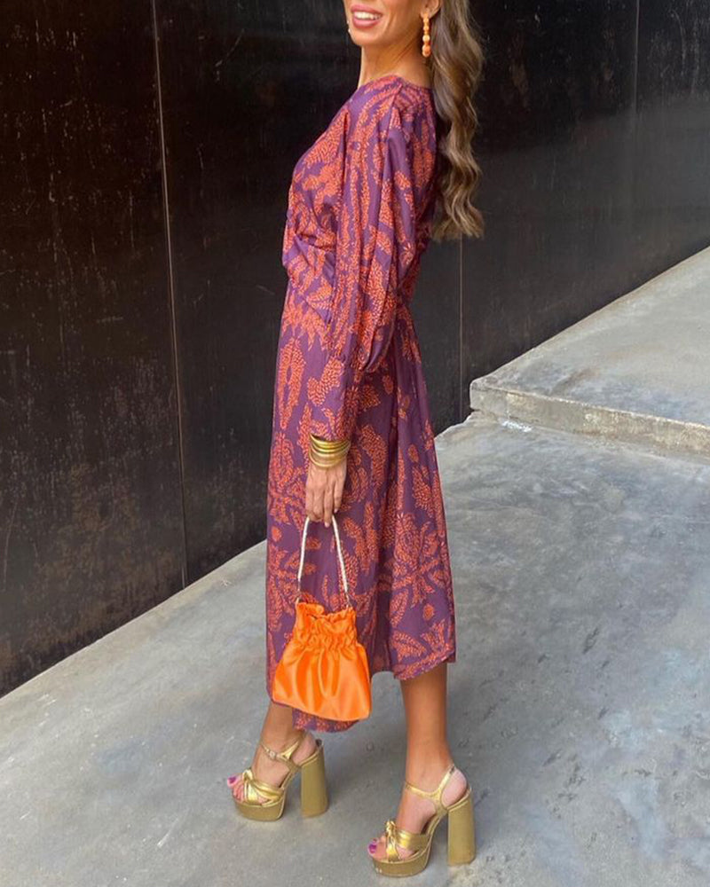 Robe midi femme imprimée à manches longues Danoir Paris, modèle Isadora, avec motif floral élégant.