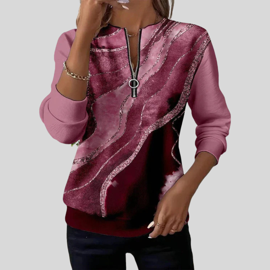 Sweat-shirt à col zippé artistique Danoir Paris Verona, en coton doux avec design créatif visible sur le devant.