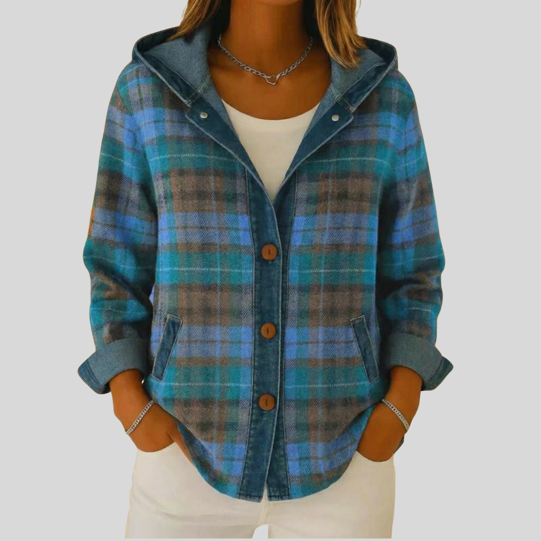 Chemise à capuche à carreaux Maribeth Danoir Paris, shacket en flanelle à motif carreaux, manches longues, style décontracté.